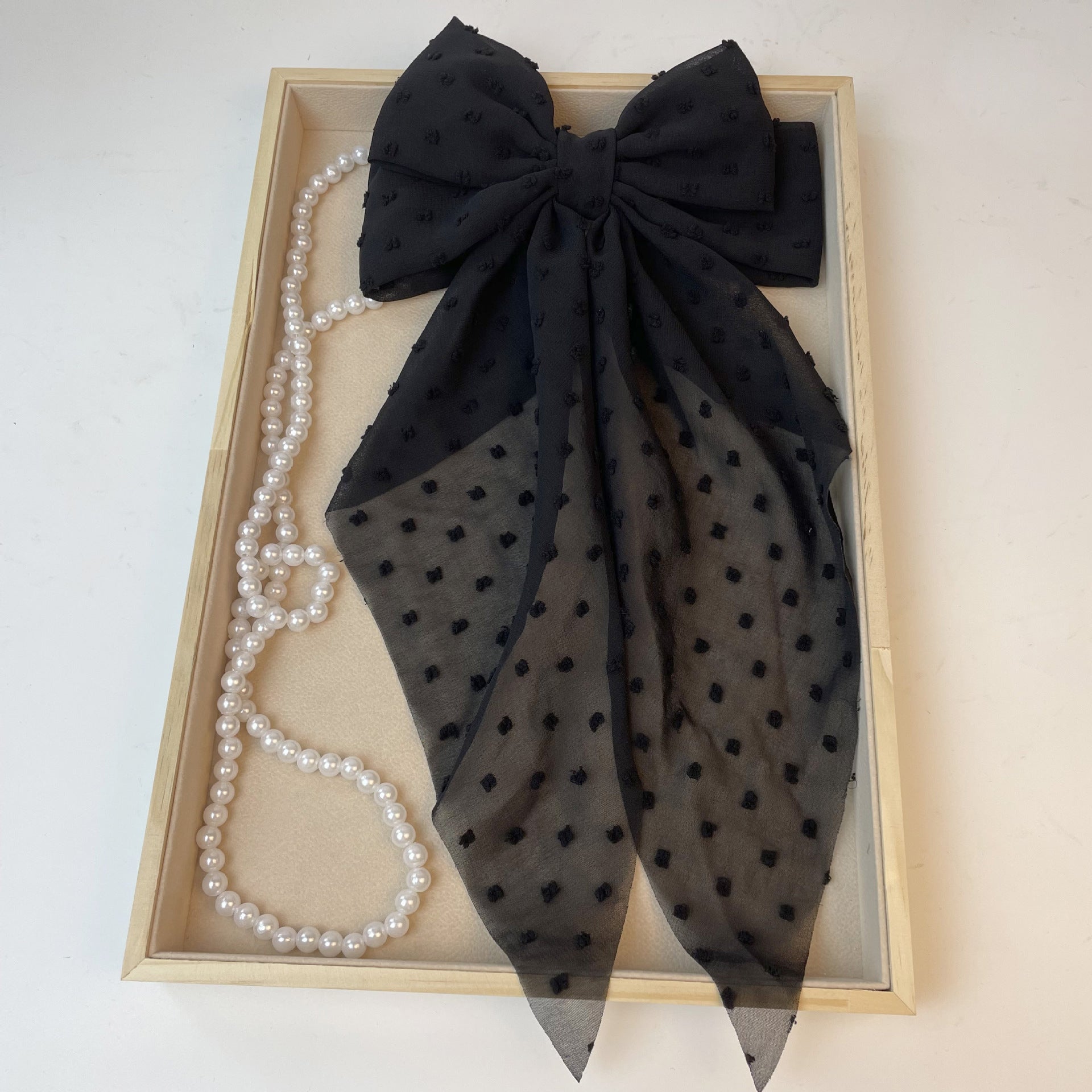 Wholesale Chiffon Long Polka Dot Fabric Big Bow Hair Clip